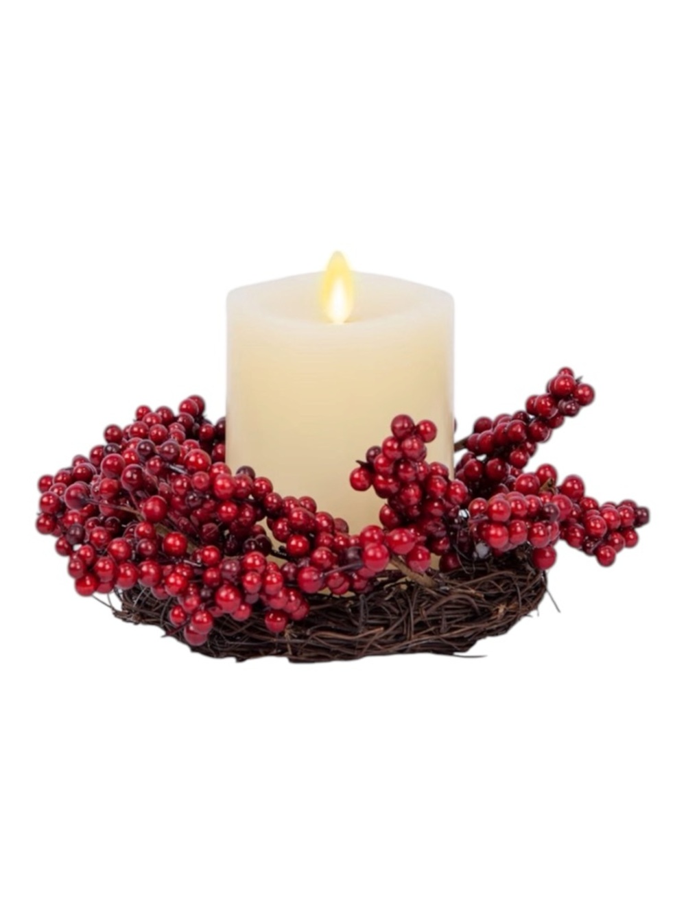 Luminare Red Berries and Ivory Flameless LED Candle Set
